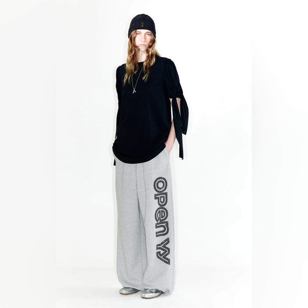 OPEN YY - KNOTTED SLEEVE BOX TEE, BLACK